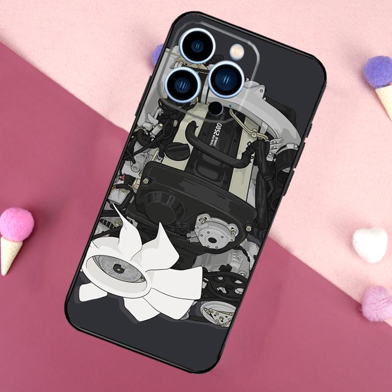 JDM Car RB26 Engine Case For iPhone 16 15 11 13 12 Mini 14 Pro Max XS X XR Plus Soft Back Cover