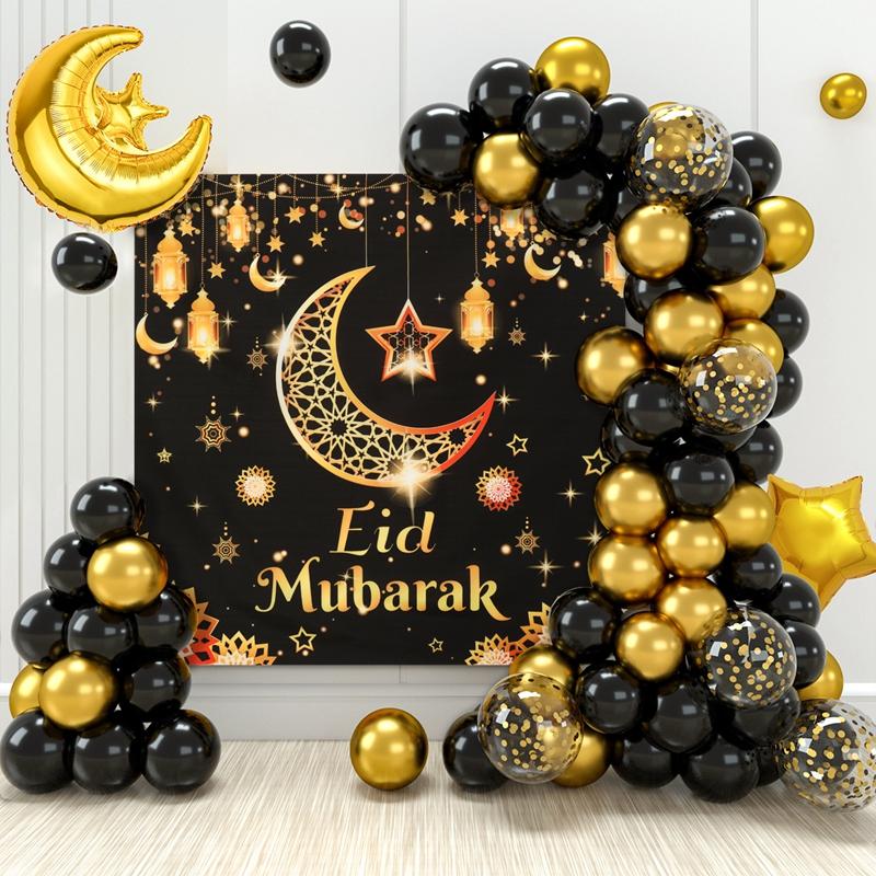 Mubarak Moon Star Foil Balloon Eid Mubarak Party Decorations Ramadan Dinner Table Decor Islamic Party Tablecloth Supplies