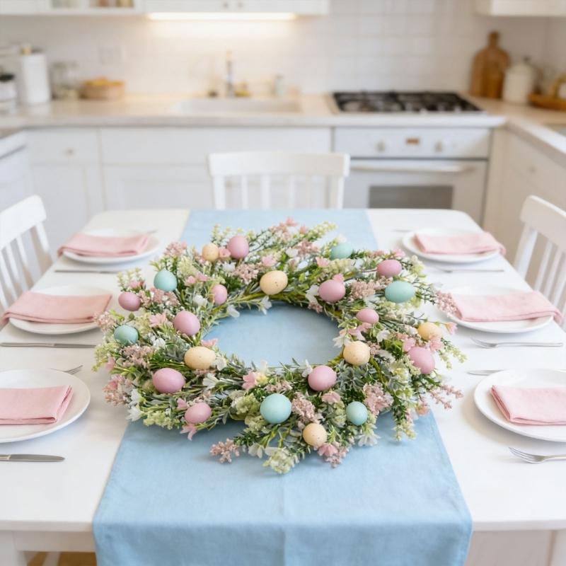 Easy Hanging Easter Eggs Flower Wreath Plastic Holiday Decoration Garland Perfect For Front Door Wall Display