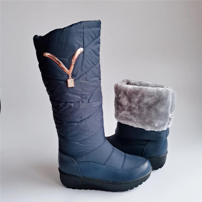 Warm Fur Plush Down Snow Boots Winter Shoes Women Mother Platform Waterproof Fashion Casual Knee High Boots Size 44 Comfortable