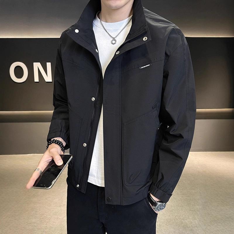 2025 autumn new high-end jacket men's woven splicing on clothes trend versatile spring and autumn stand-up collar jacket men