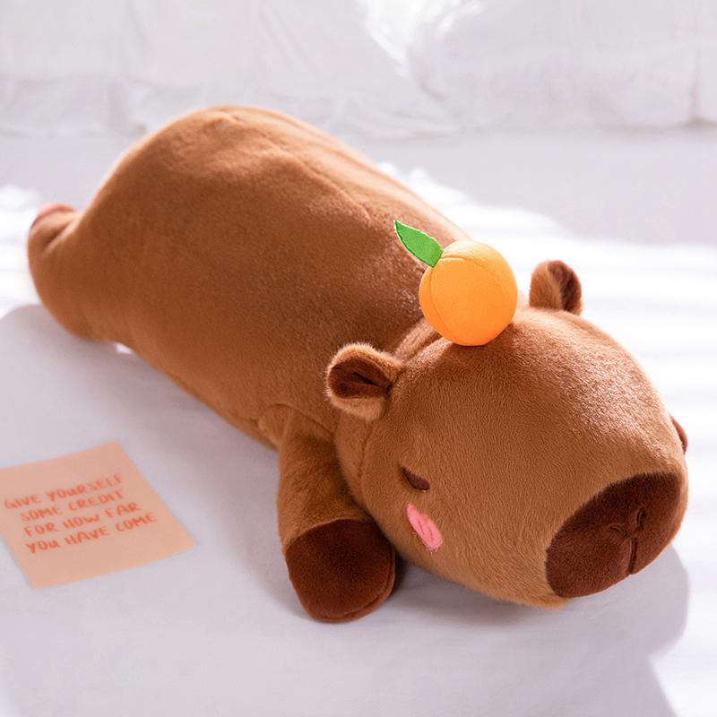 60cm-100cm Cartoon Giant Strip Capybara Plush Doll Pillow Lying Brown Orange Wings Creative Capybara Plush Toy Home Decor