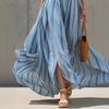 European and American Fashion Retro Blue and White Striped Chiffon Sleeveless Hollow Dress