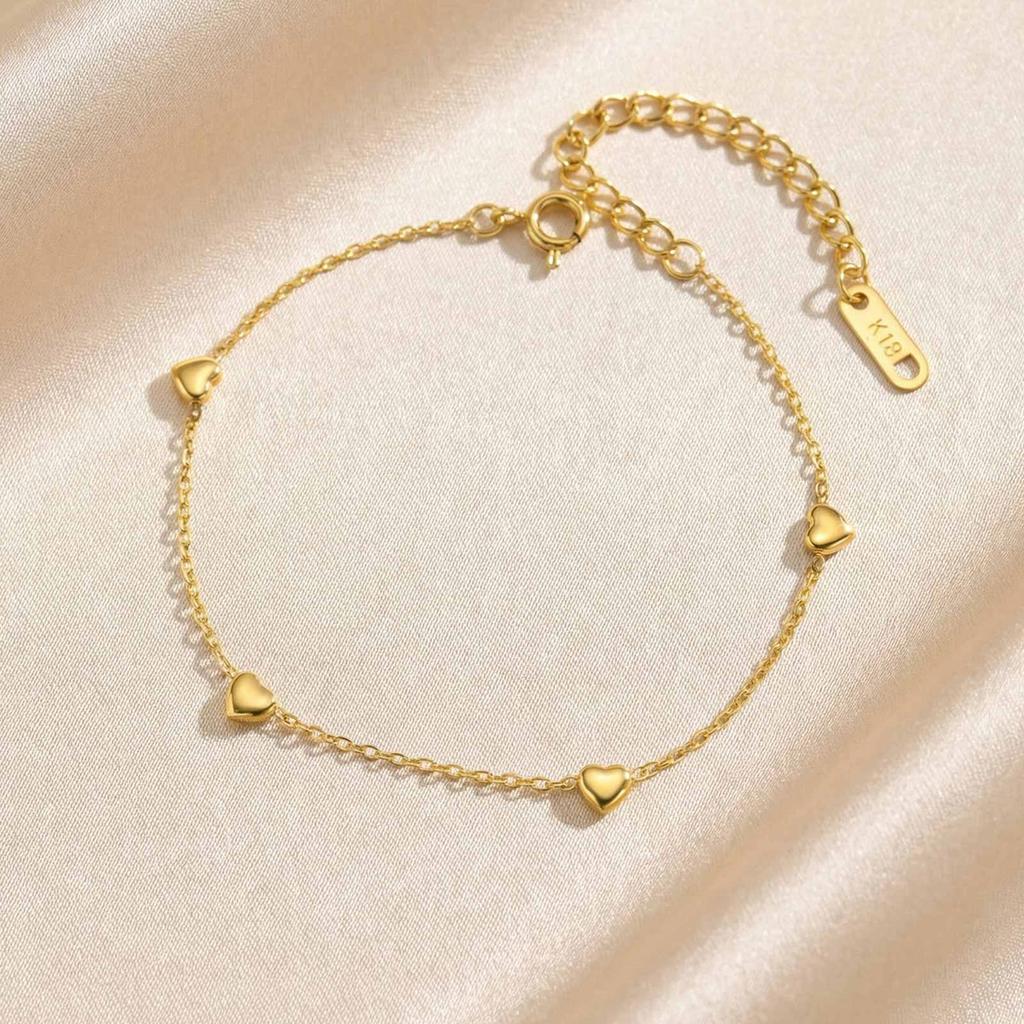 Dainty Heart Bracelet for Women, Minimalist Thin Chain Adjustable Love Charm Bracelet,Tarnish Free Gold Plated Party Jewelry