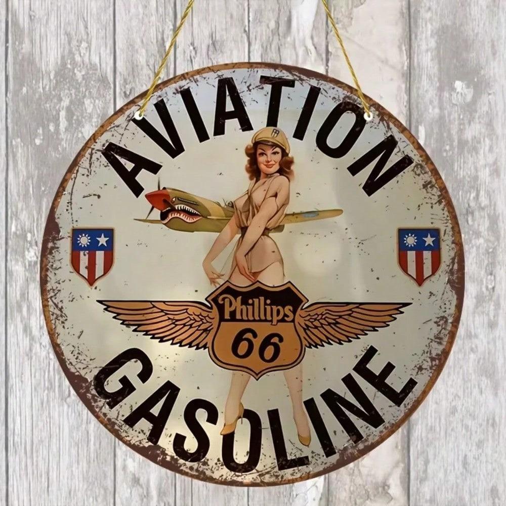 Vintage Aviation Gasoline Iron Sheet Metal Wall Art Decor