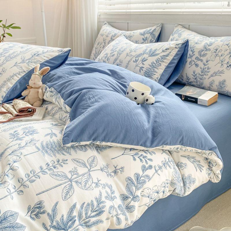 Light Luxury Class A Maternal Infant Grade Washed Cotton Linen 4-Pcs Quilt Cover Single Double Student Dormitory Bed Sheet 3-Pcs Bed Hat
