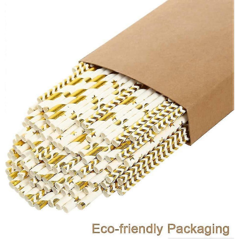 Paper Straws For Drinking, Disposable Biodegradable Cocktail Straws, Perfect For Birthday, Party Supplies , Baby Shower(gold, 100pcs/pack)