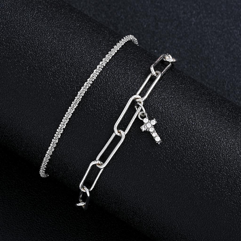 4-piece Fashion Street Style Cross Pendant Necklace Zircon Bracelet Jewelry Set for Men Women Punk Party Daily Wear Jewelry Gift