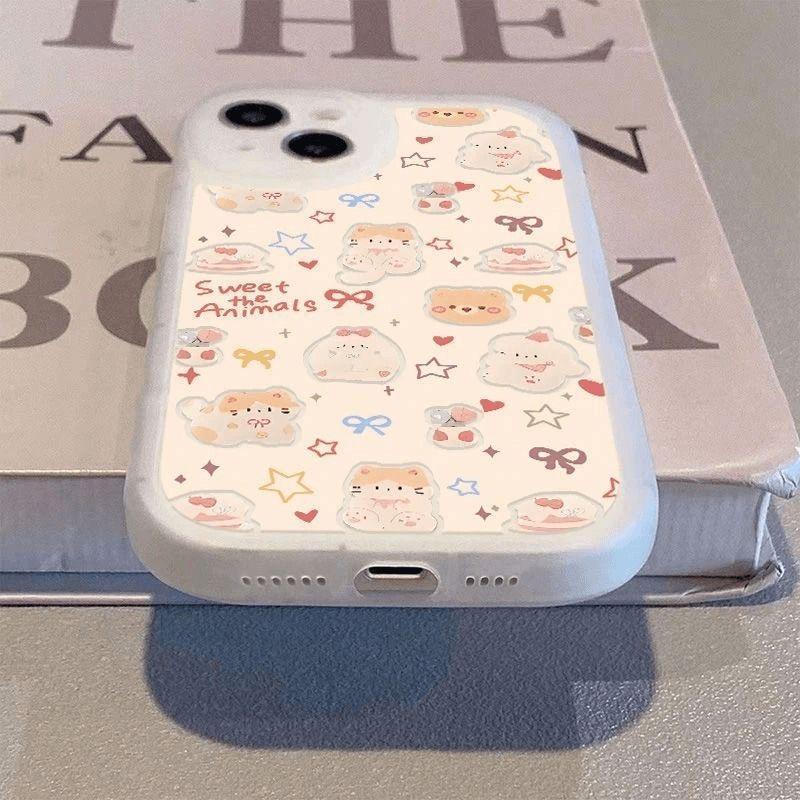 cute cat dog bear cartoon phone case for iphone 17 pro max 16 plus 15 14 13 11 silicone back cover for iphone 12 shell bumper
