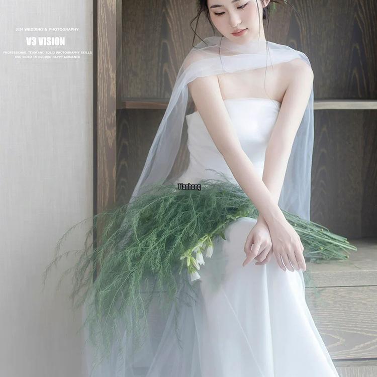 Silk Wedding Veil & Scarf Set for Bride Photoshoot