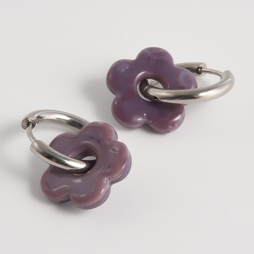 Bunte Blumen Glas Tropfen Anhänger Ohrringe Gold Farbe Kreis Ohrbügel Creolen Edelstahl Ohrringe Modeschmuck für Damen