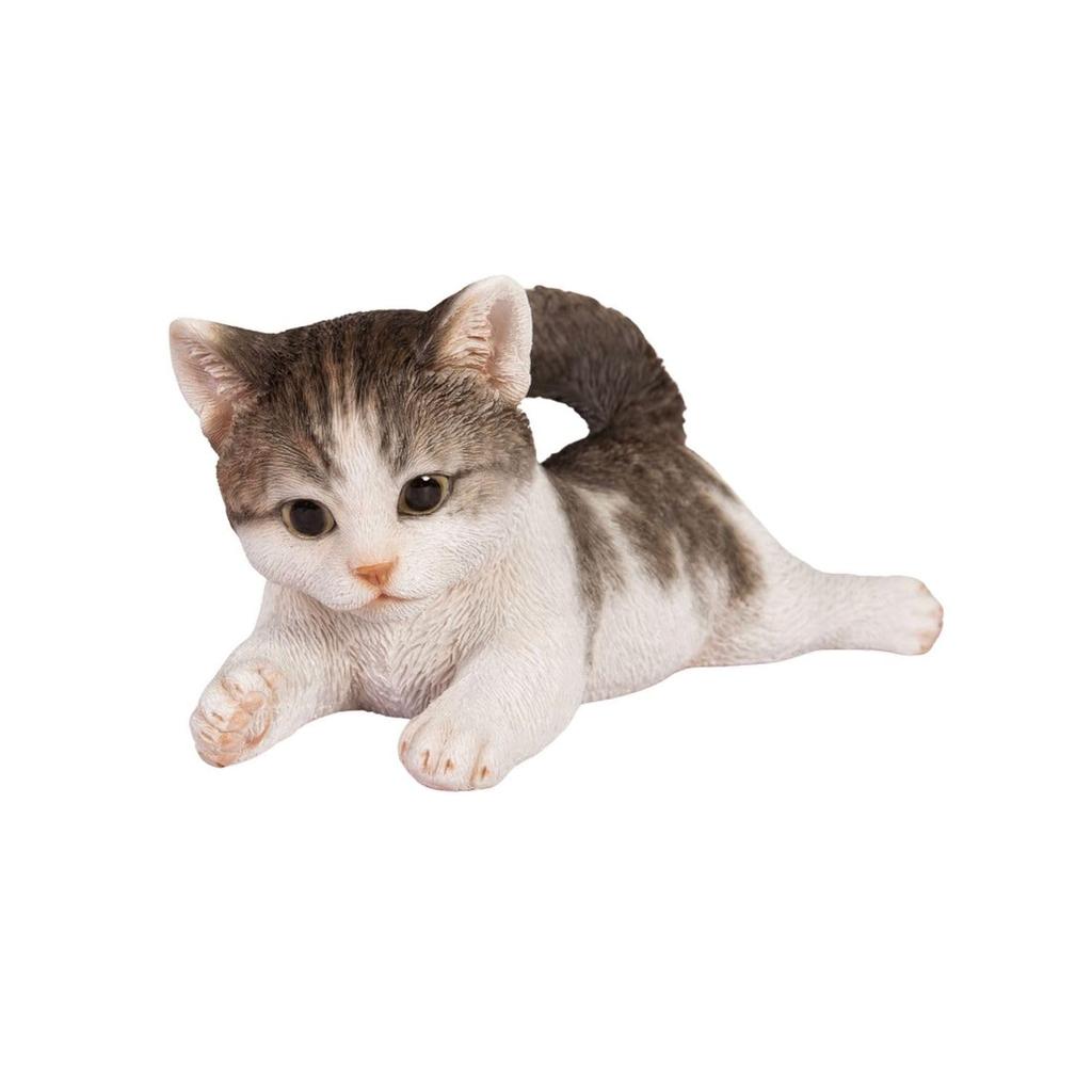 Ubia Playing Tabby and White Kitten, 23 x 14 x 11 cm, Doll Figurine, Animal Ornament, Garden Decor, Cat, H19296-22