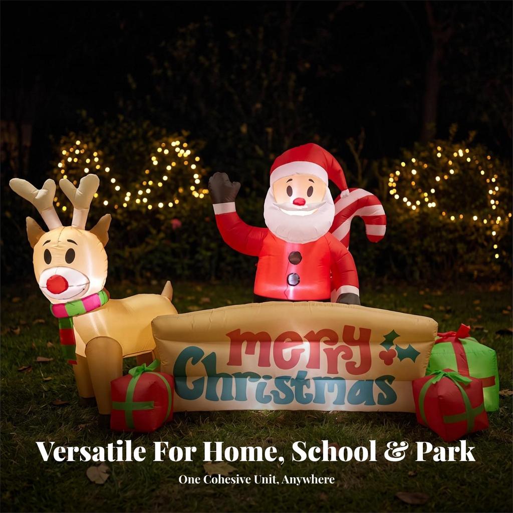 Inflatable Santa Christmas with Reindeer Easy Bottom Zipper Deflation,