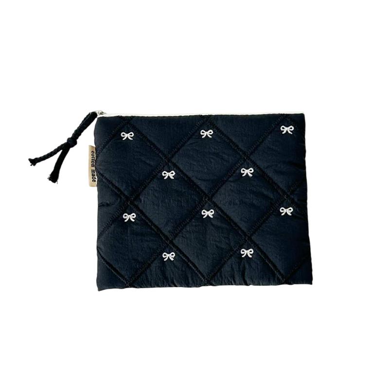 Quilted Design Cosmetic Bag Embroidered Bow Large Capacity Stationery Bag Multifunctional Pen Bag