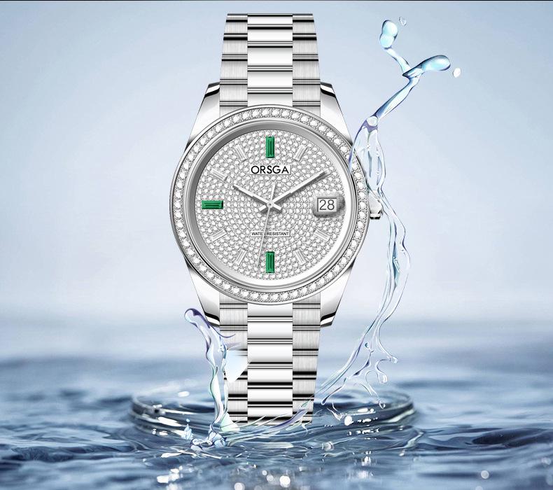 ORSGA Men's Luxury Quartz Watch with Star Design and Colored Diamond Accents