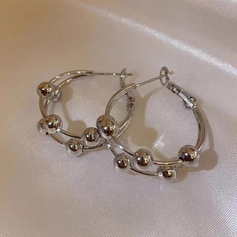 

New Simple Stainless Steel Exaggerated Round Bead Hoop Earring for Women Fashionable Accessory Party Zircon Birthday Gifts
