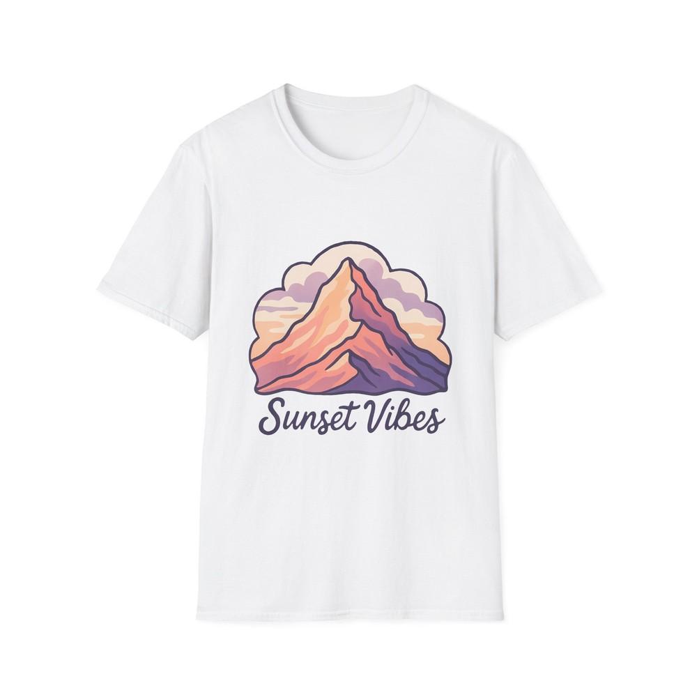 

Unisex Softstyle T-Shirt Sunset Mountain Peak Clouds Retro Nature Graphic 4XL