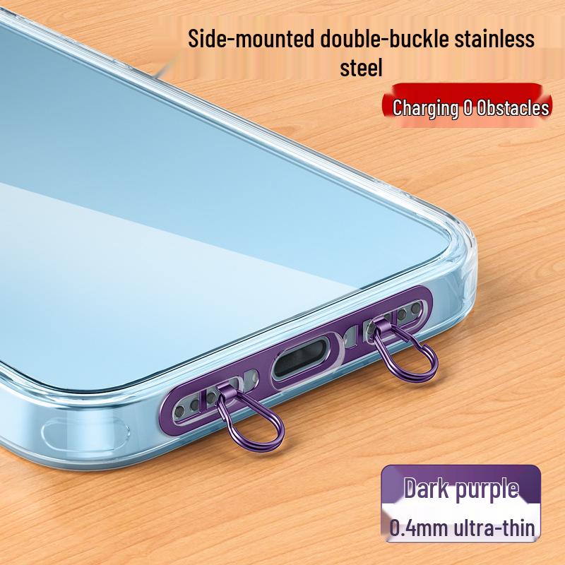 Ultra-Thin Stainless Steel Mobile Lanyard Clip with Double Hanging Buckle and Strong Anti-Lost Back Patch