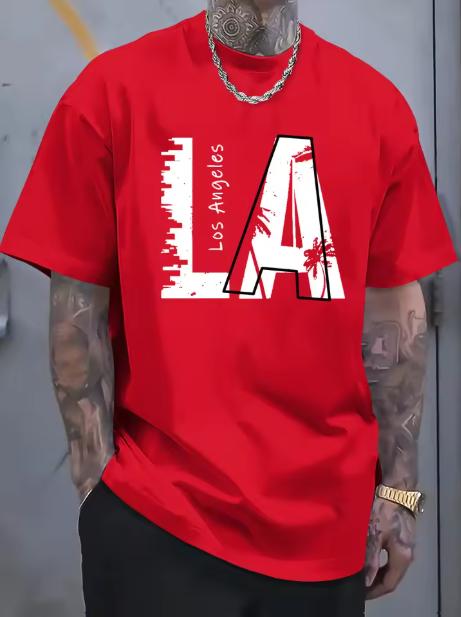 Unisexs Summer Cotton Fashionable Casual Loose Plus Size Los Angeles Letter Printed Sports Round Neck Short Sleeved Tshirt Soft