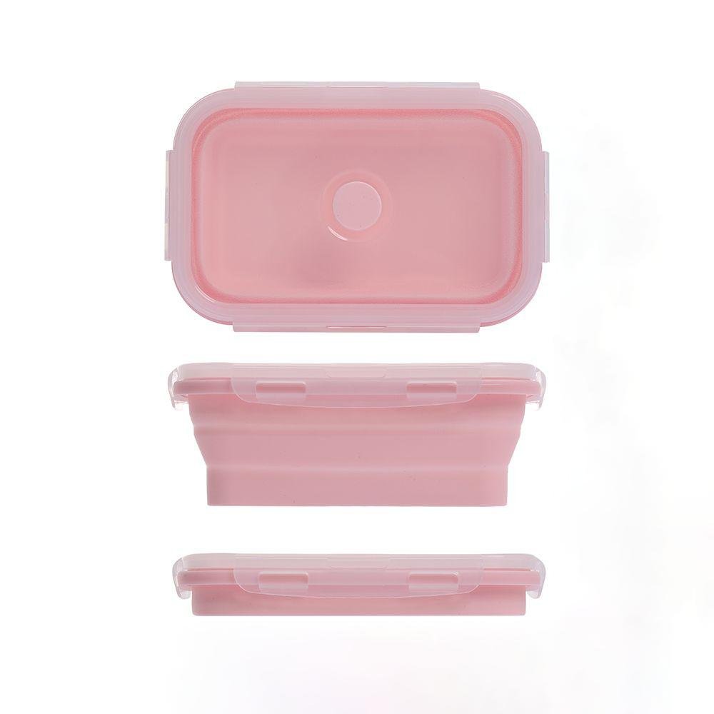 

Portable Kitchen Household Silicone Food Container Picnic Boxes Folding Lunchbox Collapsible Bowl 350ml(S) розовый