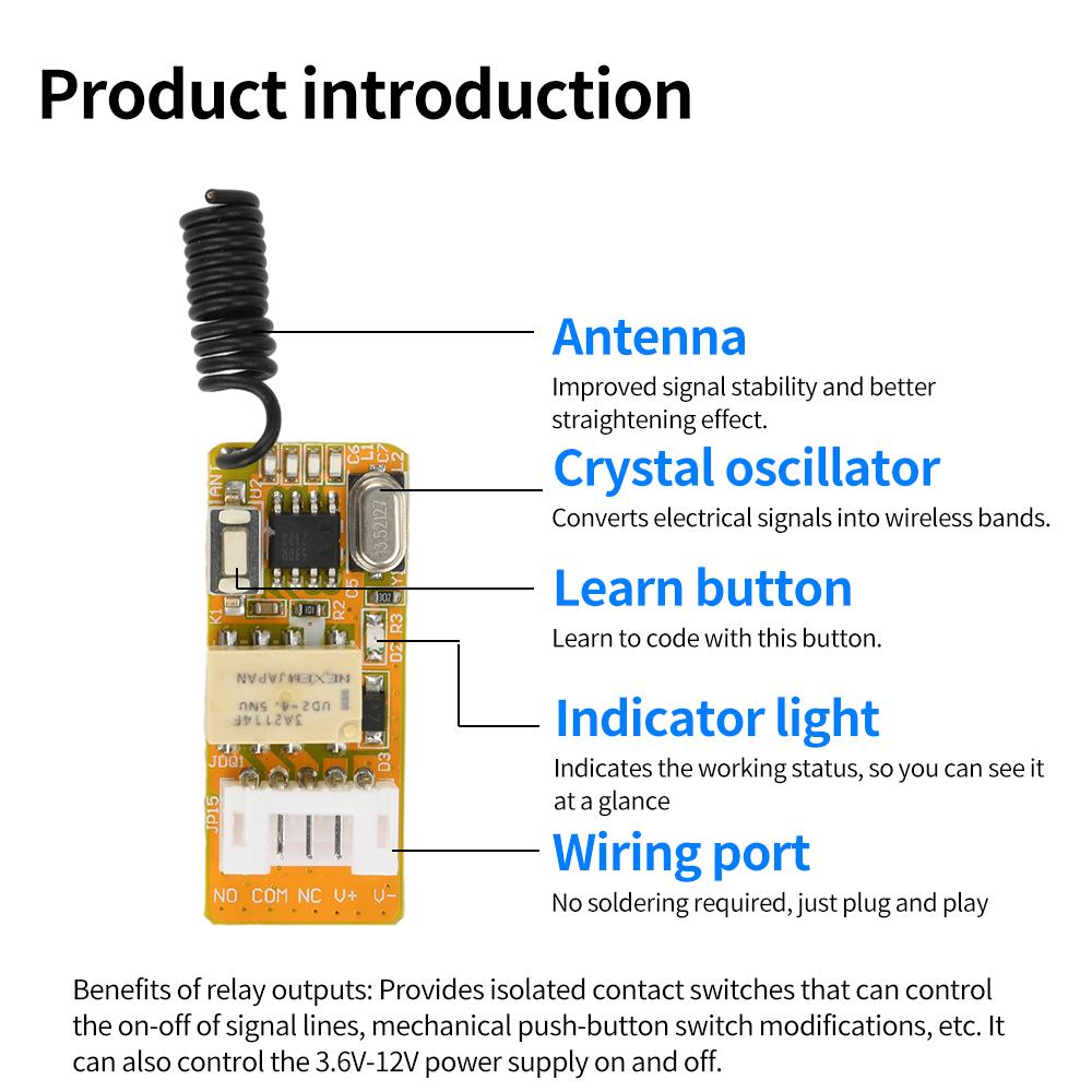 DC 3.5V 5V 9V 12V Mini Relay Wireless Remote Control Switch For LED Lamp 433Mhz Micro Receiver With Box and White Transmitter