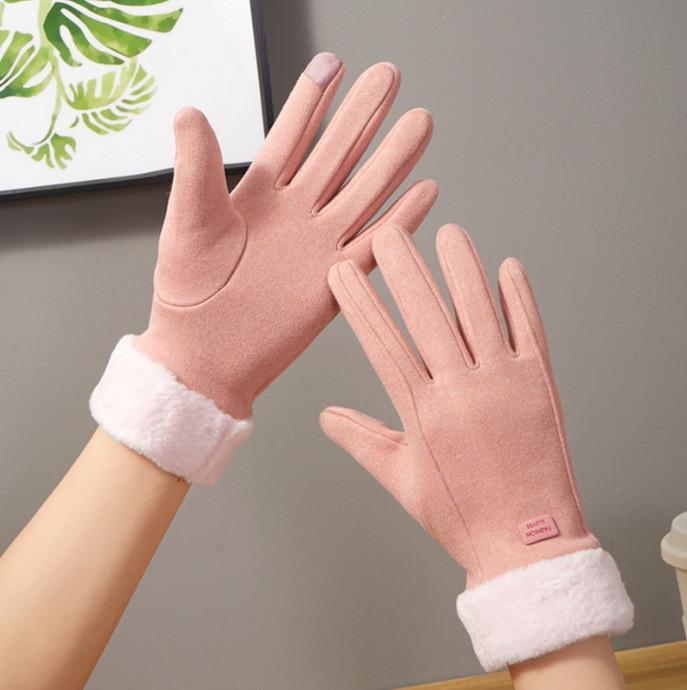 Fleecelined Womens Winter Gloves With Touch Function For Cycling And Daily Use розовый