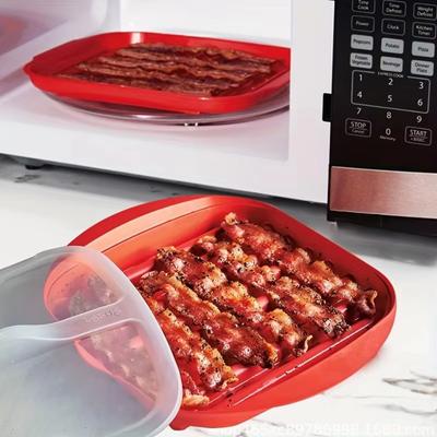 Con Tapa Bandeja para Tocino Diseño Ondulado Antiadherente Cocinador de Tocino para Microondas Sartén para Tocino de Microondas Asado