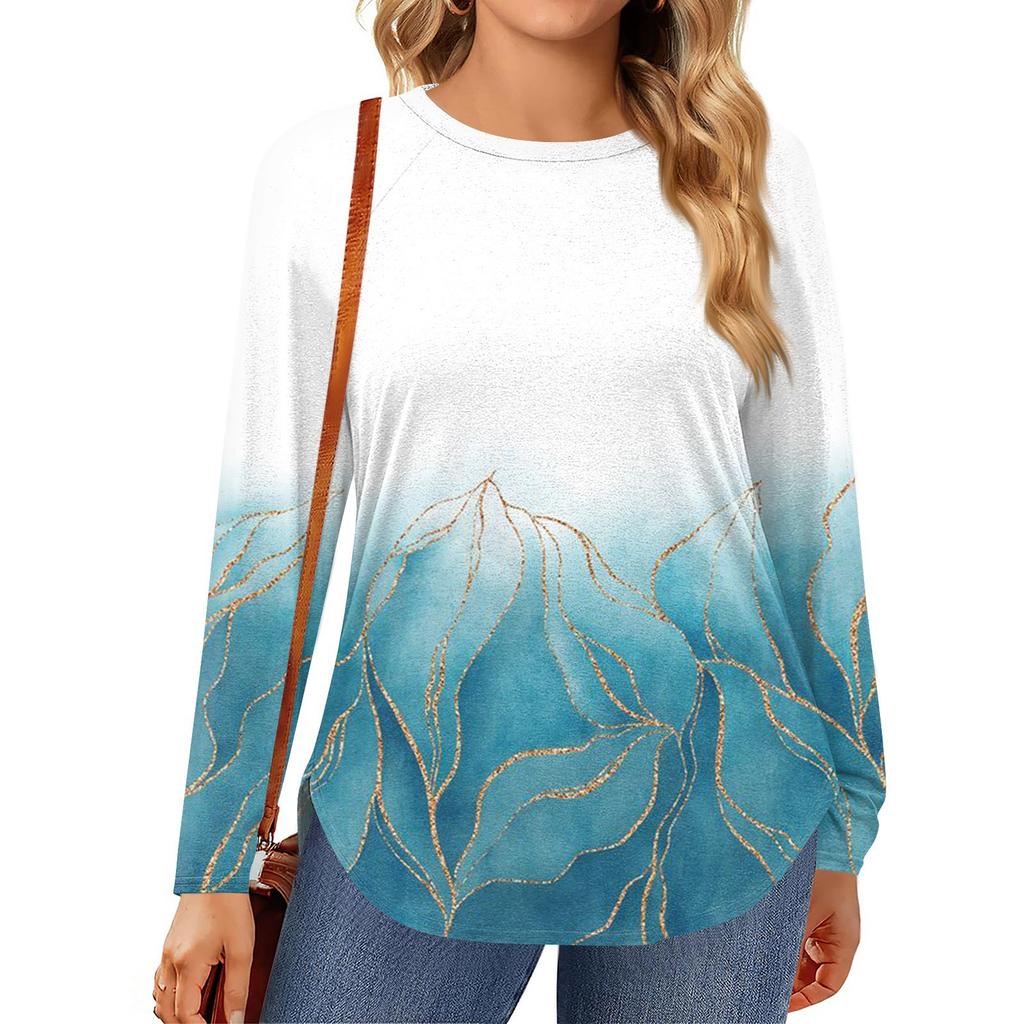 Womens Plus Size Tops Long Sleeve Shirts Round Neck Flowy Tunic Casual Loose Blouse L-5X