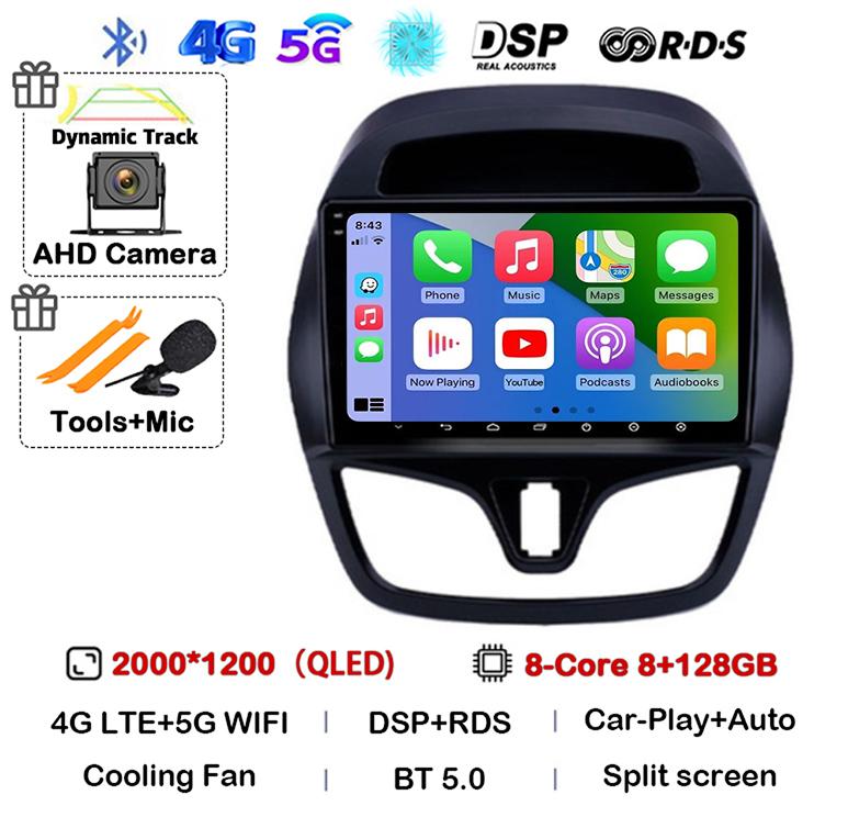 Android 14 Wireless Carplay Auto Car Radio For Chevrolet Spark 2015 2016 2017 2018 Multimedia Video Player GPS Navigation Stereo