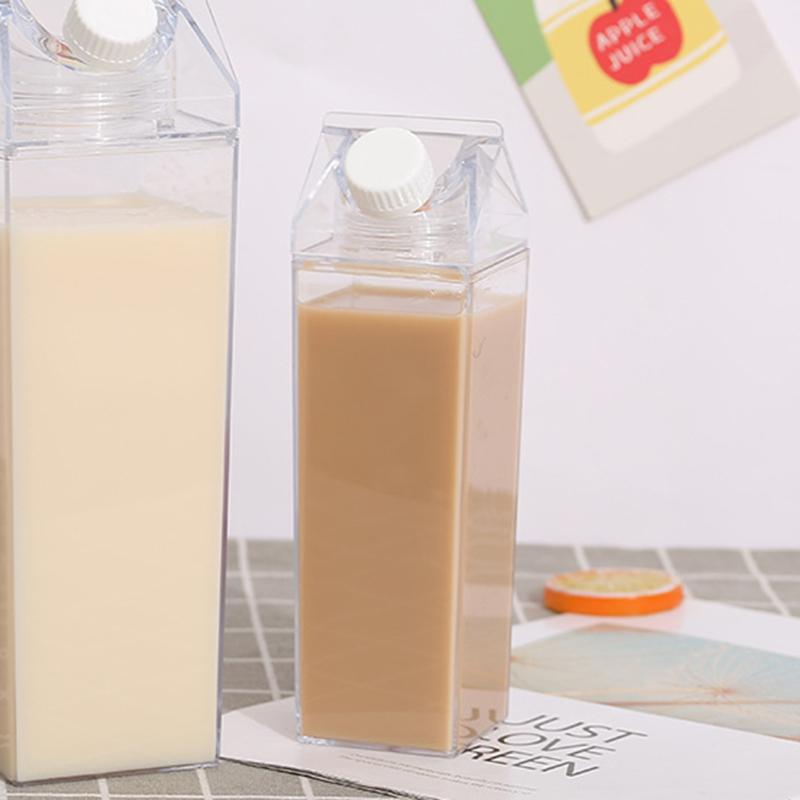 Nouvelle Bouteille d'Eau Transparente en Carton de Lait Boîte à Lait Jus Réutilisable Facile à Transporter Convient pour les Sports de Plein Air les Voyages et le Camping