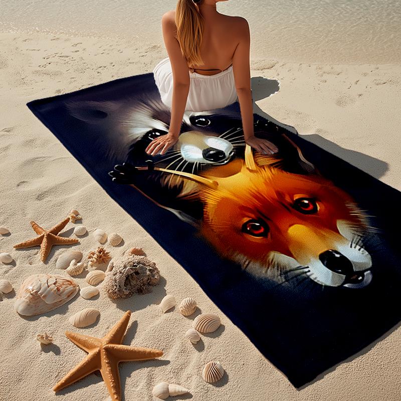 Raccoon And Fox Friendship Beach Towel, Super Soft Microfiber, Gift for Her/Him, Birthday, for Pool, Beach, Travel, Home Decor Fan gifts