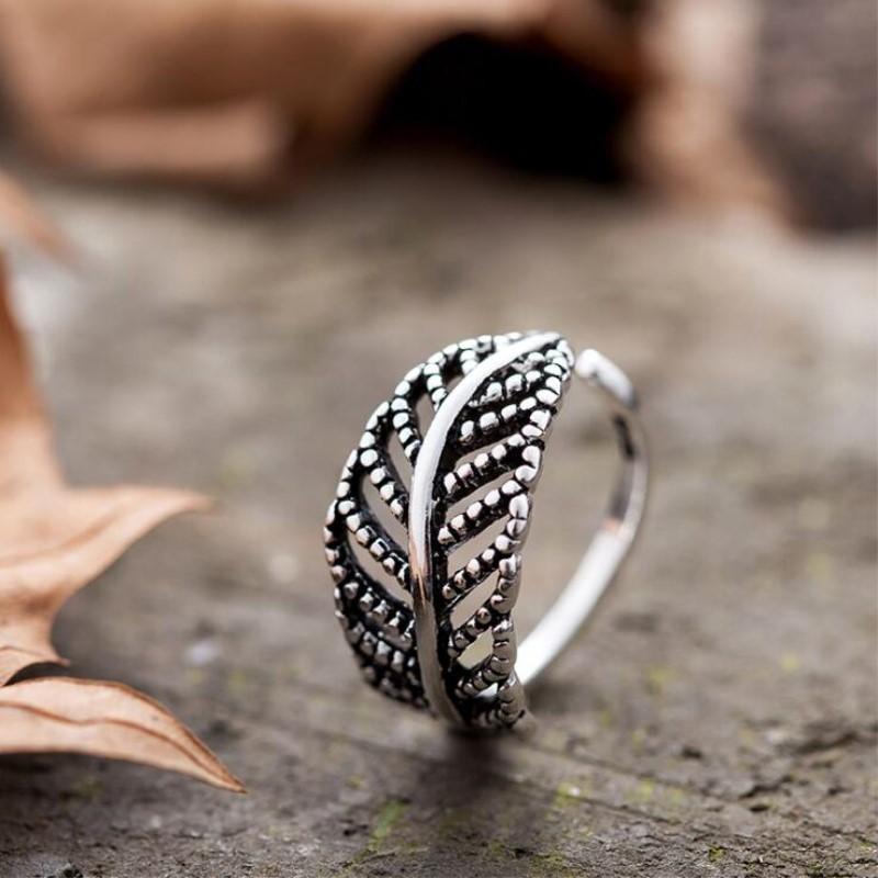 925 Silver Leaf Aesthetic Rings For Women Couple Accessories Vintage Luxury Elegant Fine Jewelry Gifts Prevent Allergy
