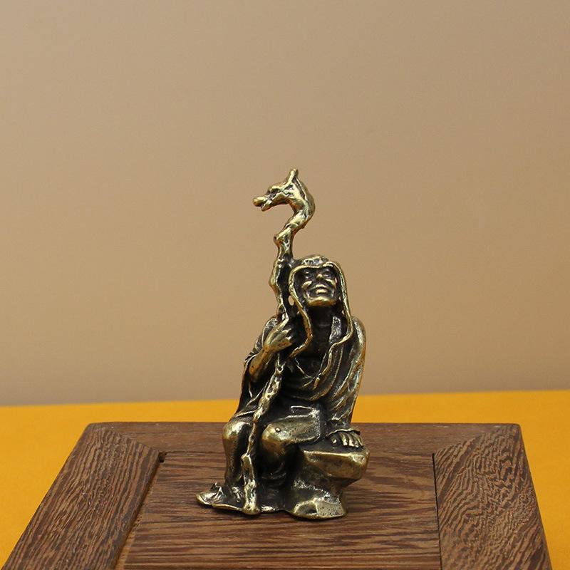 All Brass Eighteen Arhat Ornaments Collection Antique Retro Dragon and Tiger Tabletop Copper Ornaments Solid Mini Copper Man