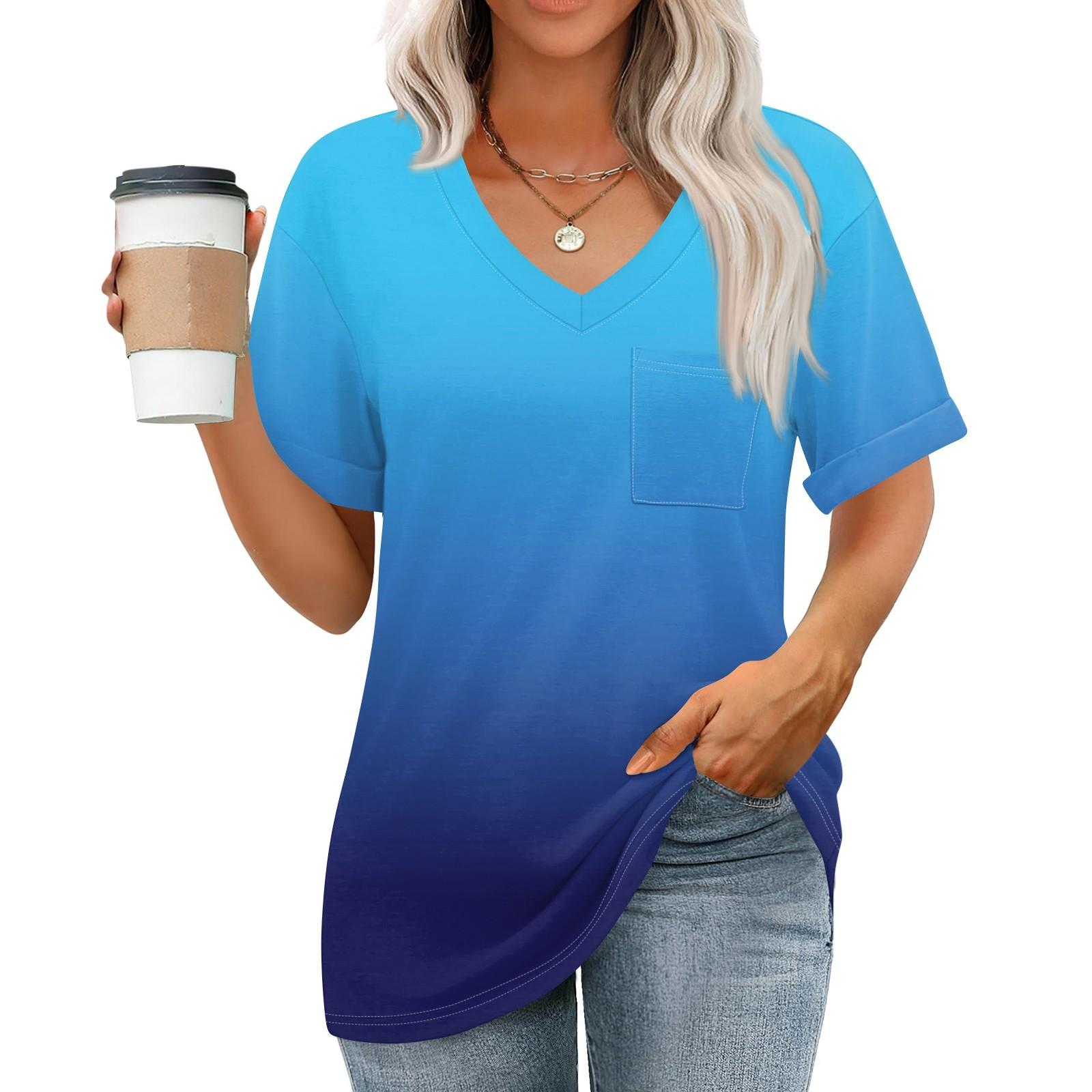 

Женские топы с V-образным вырезом и коротким рукавом Блузки Повседневные модные принты Туники Топы с карманами XXL