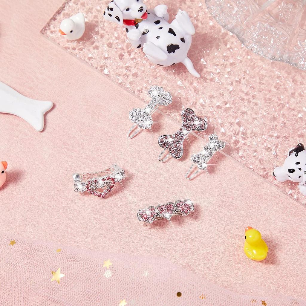 9 Pieces Dog Tiara Crown Hair Clips Pet Crystal Rhinestone Barrette Clips for Dog Puppy Ear Clear Doggie Crown Pet Grooming Hair Accessories for Pet