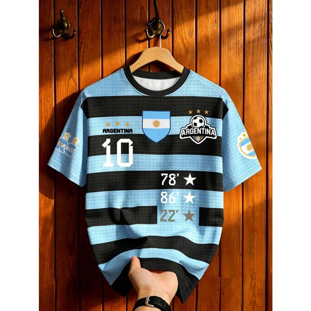 Herren Argentinien 10 Print Rundhals Kurzarm T-Shirt Herren Freizeit Sportliches Trikot Streetwear Sommer Oberteile