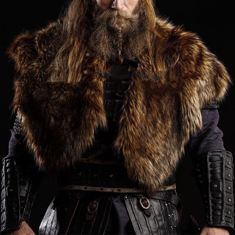 Medieval Faux Fur Collar for Men Women Cape Shoulder Wrap Retro Hunter Pirate Costume Halloween Cosplay Accessory