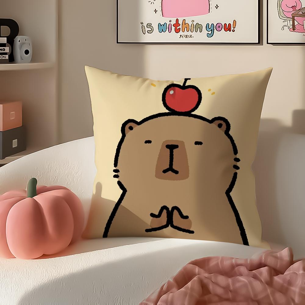Chill Cute Adorable Art Cartoon CCapybara Cushion Cover Pillowcase Short Plush Invisible zipper Room Sofa Cushion Cover