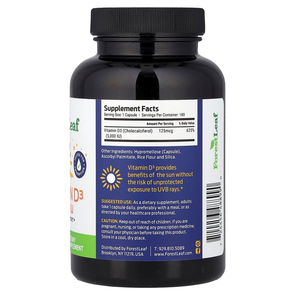 IHerb Vitamin D3 125mcg (5000 IE) Vegetarische Kapseln, 180 Stück