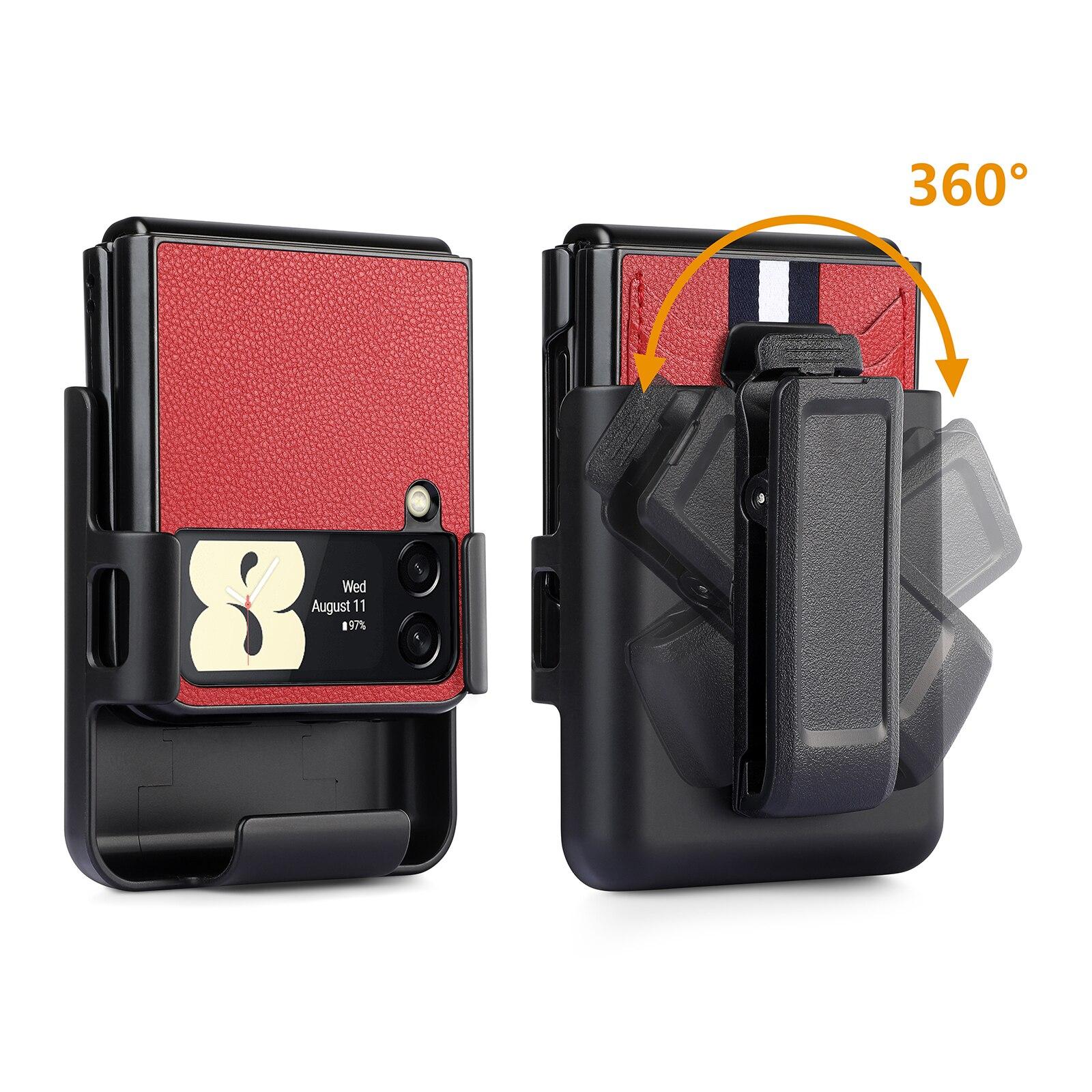 

Портативный чехол-держатель с зажимом без отпечатков пальцев для Samsung Galaxy Z Flip 4 5G Flip3 Flip4 Flip 3 Zflip4 Zflip3 Кожаные чехлы-сумки for Samsung Z Flip 4 чёрный