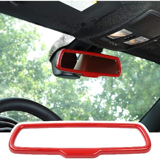 JeCar Interior Rear View Mirror Cover Trim for Dodge Challenger 2015-2020 for Dodge Charger 2010-2020 for Dodge Ram 2010-2017 (Red)