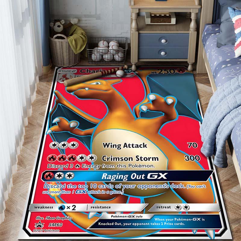 1 ks Karta Pokémon s potiskem Charizarda Koberec pro domácnost Obývací pokoj Ložnice Dětský pokoj Dekorace Protiskluzová podložka na podlahu Koberec do herní zóny Dárky