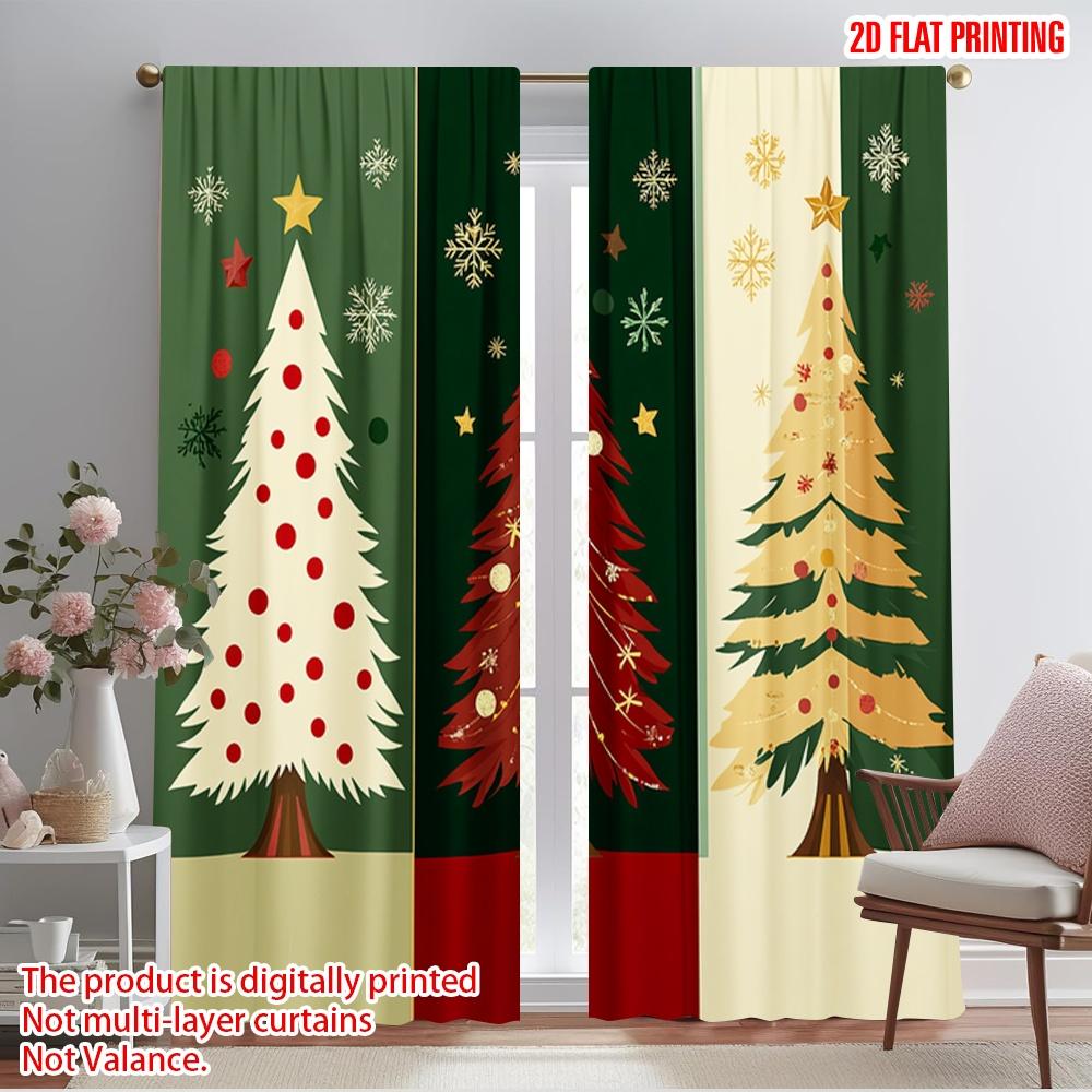 

2pcs,2D plane printing Curtain Fabric Festive Christmas Trees Holiday Versatile Durable Polyester (without rod) Gifts Use for 52.50×116.00 CM 2pcs