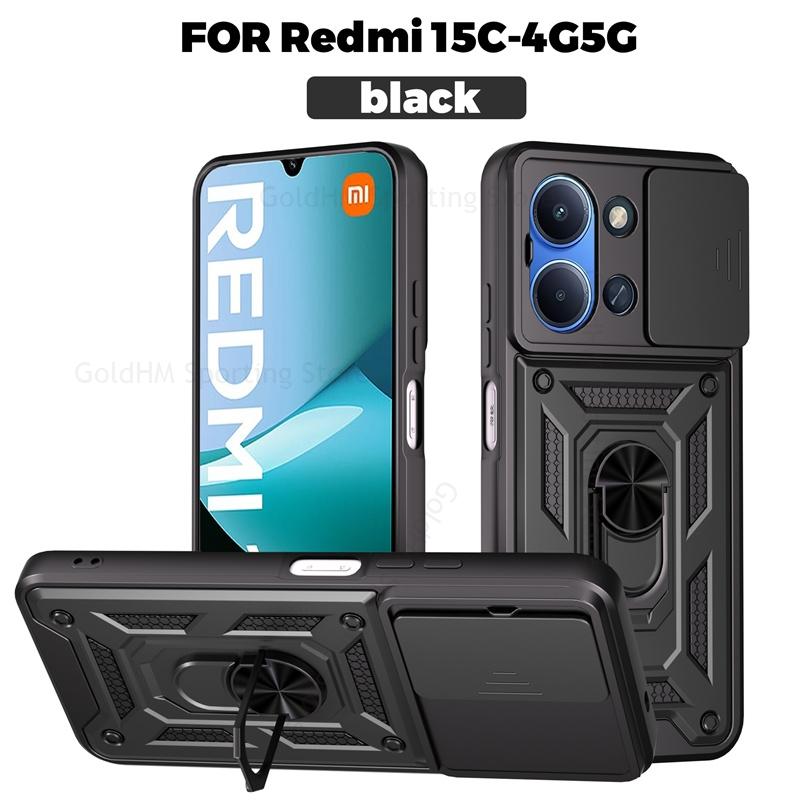 Armor Shockrpoof Hybrid Heavy Duty Phone Case For Xiaomi Redmi 15C 14C 13C Magnetic Ring Holder Stand Slide Lens Cover Redmi Note 14 12 13 15 Pro Plus