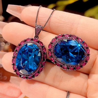 Herbst- und Winterschmuck Kupferboden Vergoldet Simulation Blauer Spinell Schwarzgold Retro Temperament Set 15 * 20