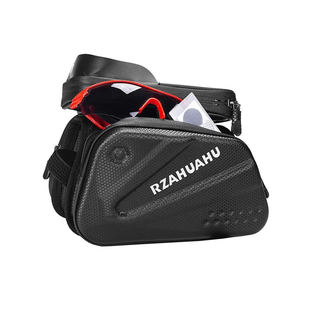 Wasserdichte EVA Hartschalen-Fahrrad-Oberrohrtasche, Fahrrad-Handyhülle mit Touchscreen und reflektierendem Streifen für MTB & Rennräder