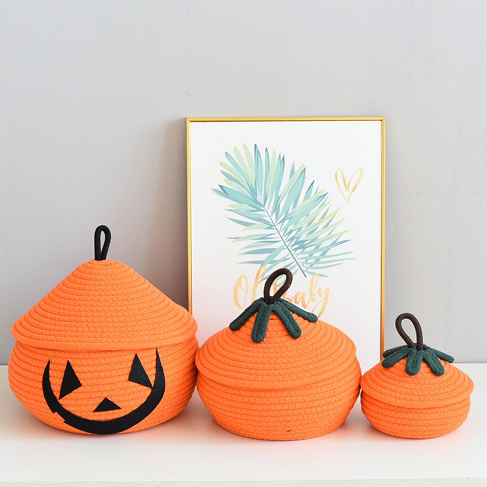 Natural Rope Handmade Basket Handmade Halloween Woven Pumpkin Basket with Lid for Candy Storage Trick or Treat Fun Cute for Kids