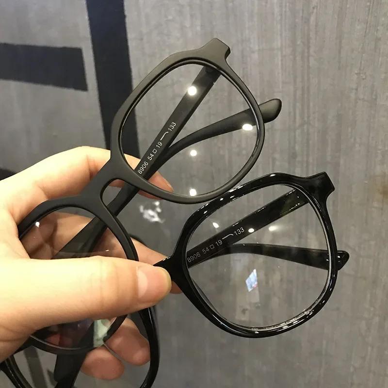 New Anti Blue Light Flat Mirror Plain Face Large Frame Glasses Matte Black Frame Large Face Slimming Glasses