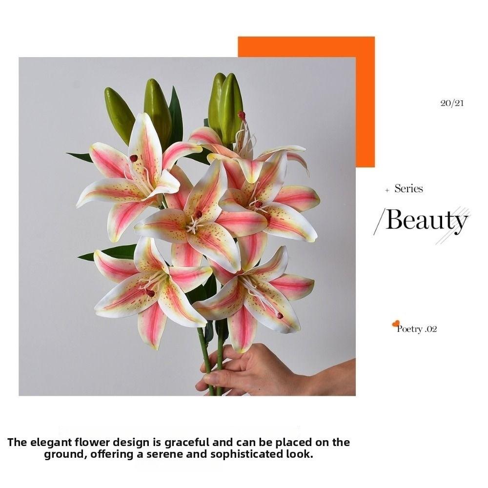 With 3pcs Flowers and 2pcs Bud Artificial Lily Flower 67cm 6 Colors Fake Flowers Valentine's Day Gift Home Decoration