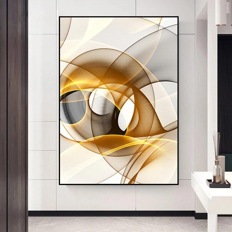 Nordic Minimalist Wall Art Abstract Black Gold Thread HD Oil On Canvas Posters And Prints Home Living Room Bedroom Decoration